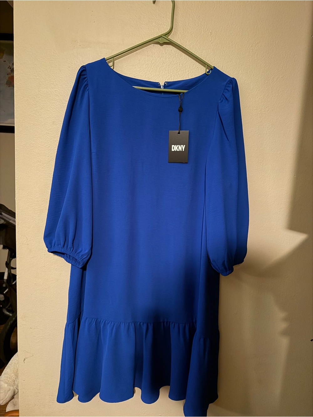 DKNY Cobalt Blue Long Sleeve Ruffle-Hem Dress